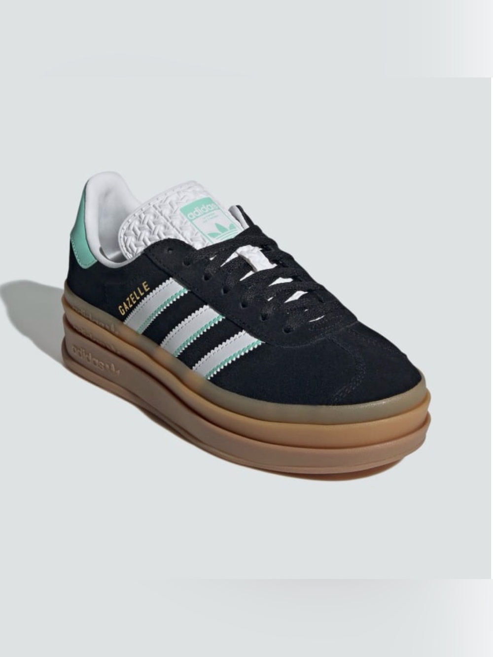NWT Adidas Gazelle Bold J IH6456 Black Mint Gum Platform Sneakers Size 5.5 / W 7